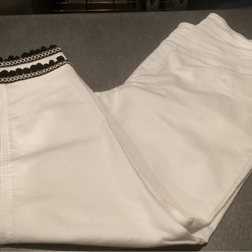 White Denim Pants with Black Trim